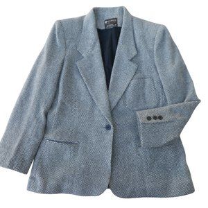 Designer Guy Laroche 80s Wool Birds Eye Blazer Classic Lined Monochrome Soft M